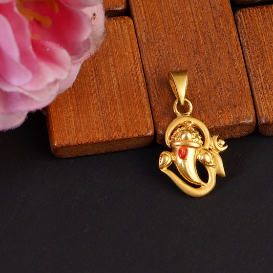 22K 916 Solid Gold Om Locket With Ganesh Ji Embedded In It - Exquisite and Lightweight Pendant for Women