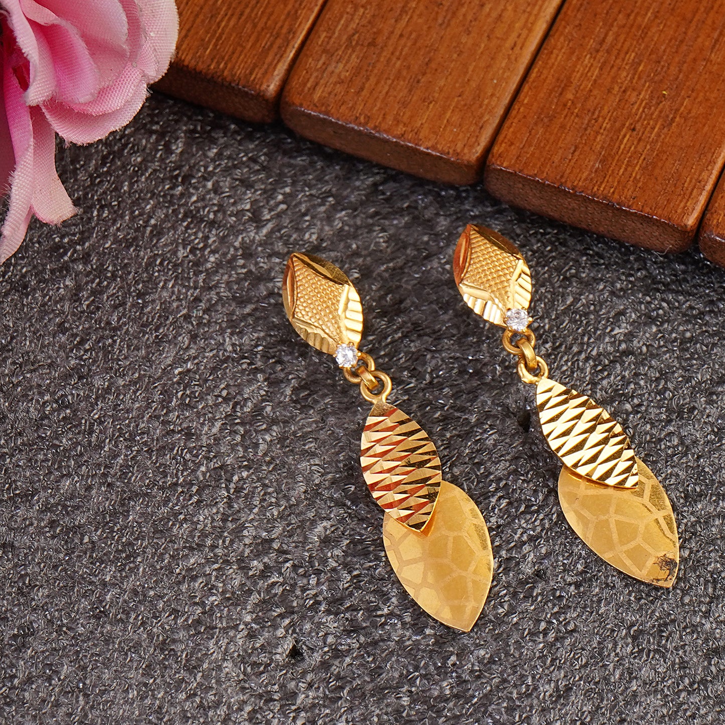 Enchanted Gold Elegance - Handmade 22kt Yellow Gold Dangler Earrings for a Magical Anniversary