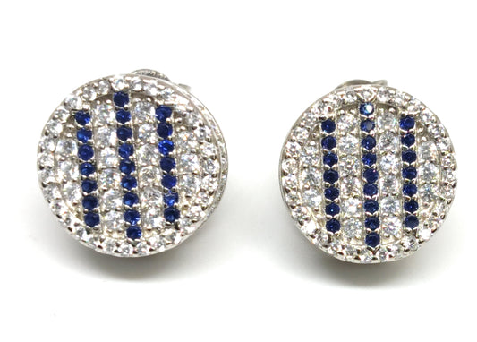 Handcrafted CZ Stud Earrings - 925 Sterling Silver with Blue Imitation Stones