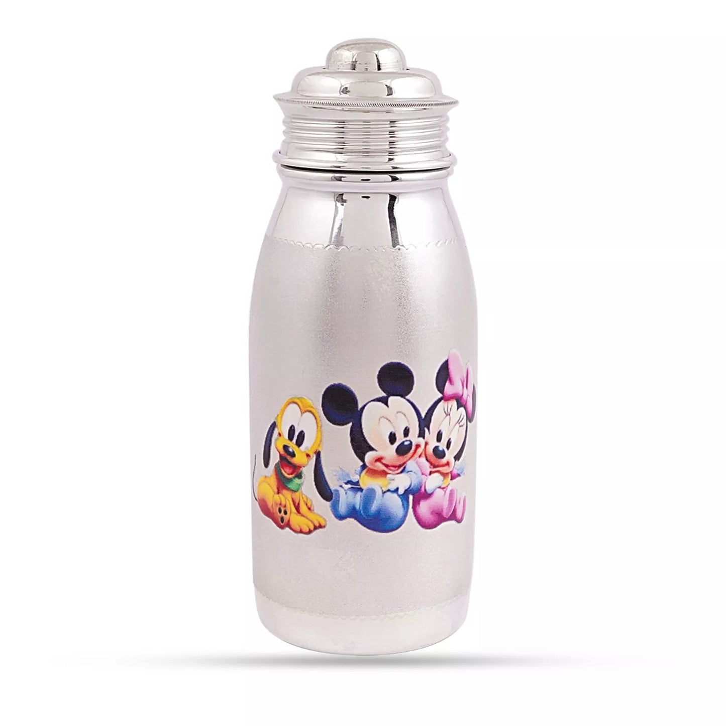 Sterling Silver Baby Milk Bottle with micky and mini mouse print