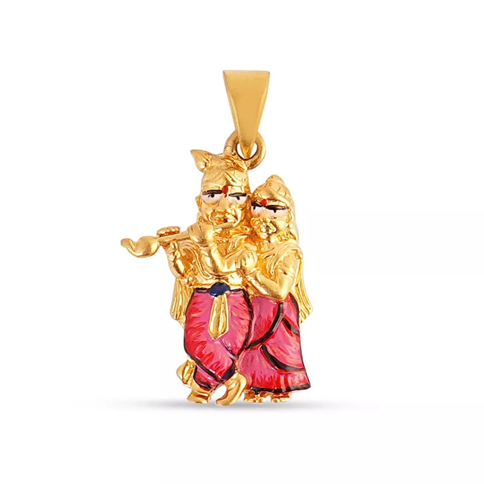 22Kt 916 Hallmark Solid Gold Radha Krishan Ji Pendent with Meenakari for Wear