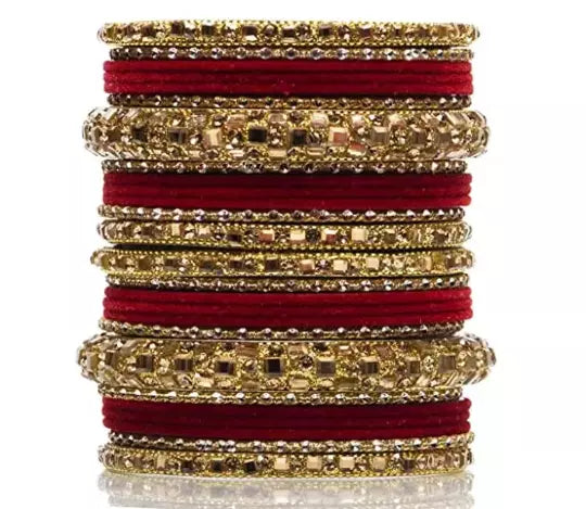 Bridal Kundan Bangles Set Plain Metal Charm Bracelet For Women Indian- Partywear