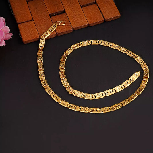 22 kt Solid Gold Hallmark 916 Handcrafted Chain Flat Design Plain Chain