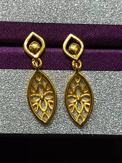 Gold Earring Women's Earrings Handmade Stud Earrings 22k Yellow Gold Dangler