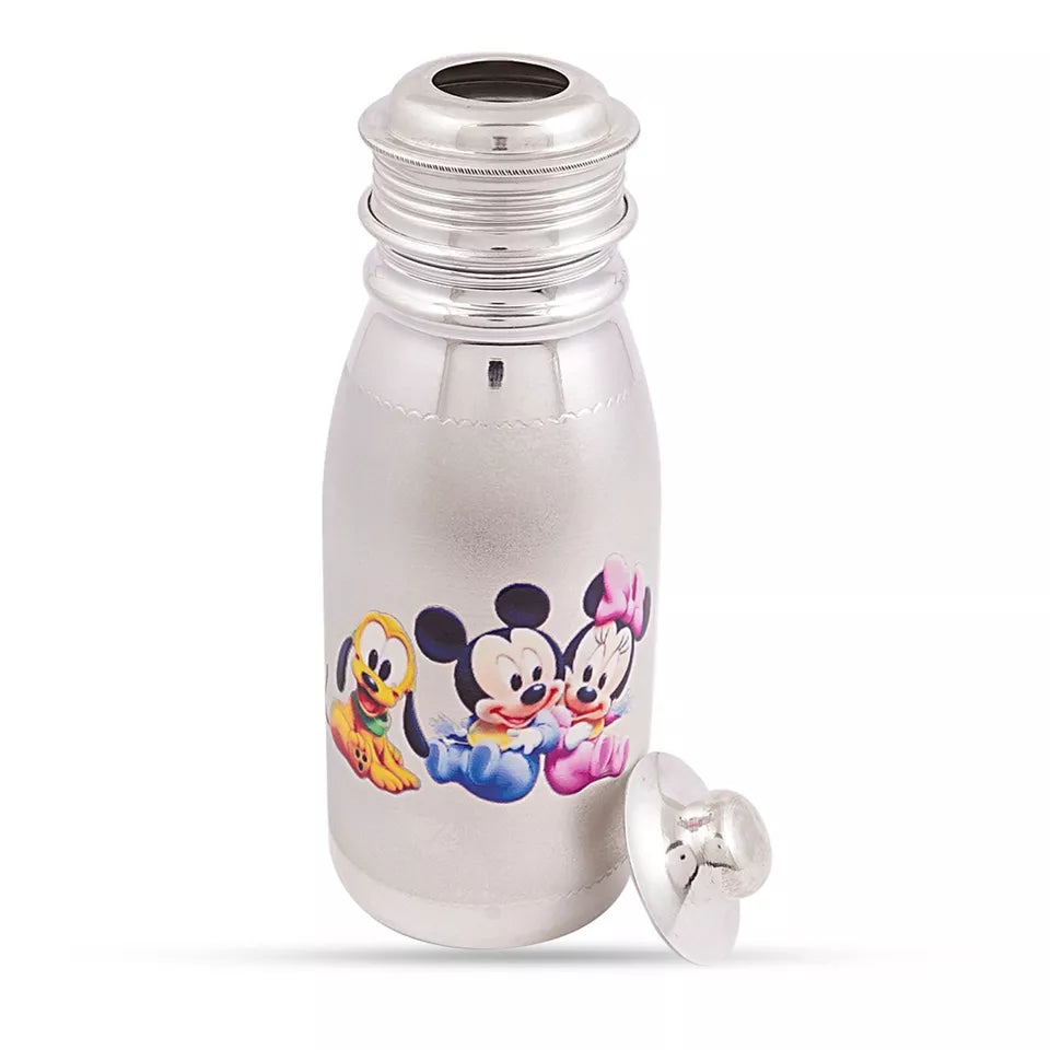 Sterling Silver Baby Milk Bottle with micky and mini mouse print