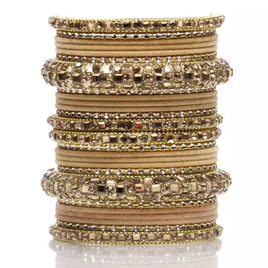 Bridal Kundan Bangles Set Plain Metal Charm Bracelet For Women Indian- Partywear