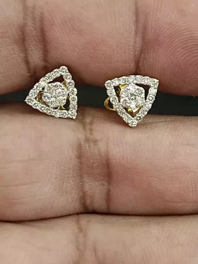 Natural Ceritified Diamond Women's Earrings Handmade Stud Earrings 18kt Yellow