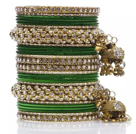 Bridal Kundan Bangles Set Plain Metal Charm Bracelet For Women Indian Partywear