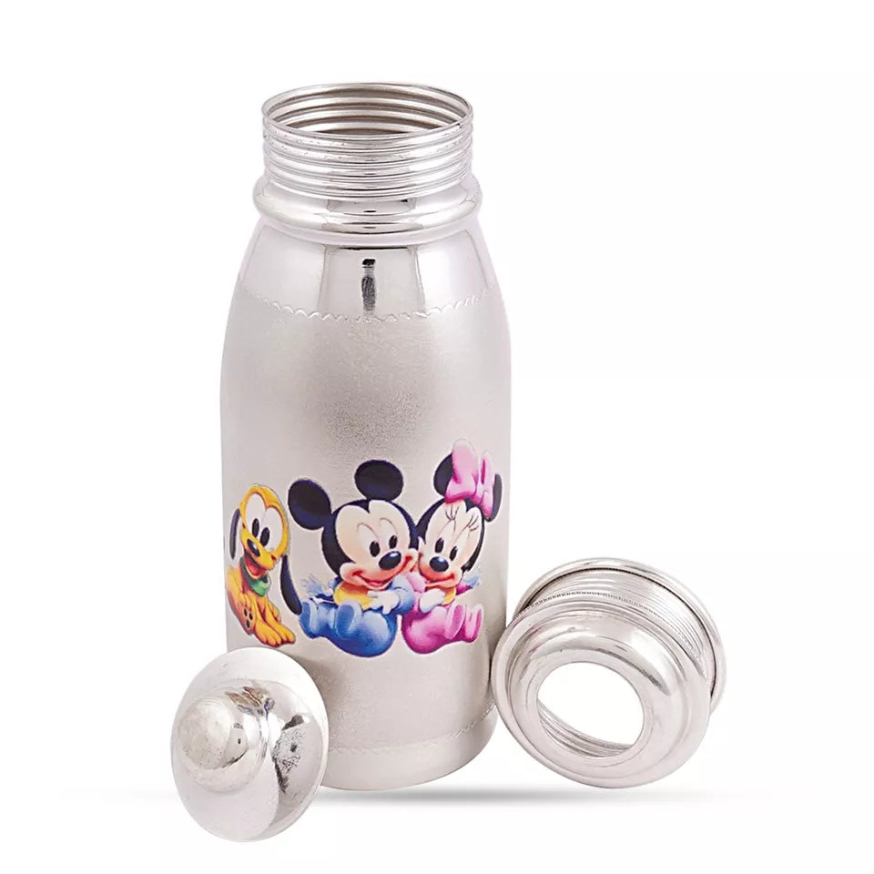 Sterling Silver Baby Milk Bottle with micky and mini mouse print