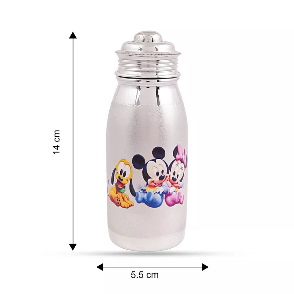 Sterling Silver Baby Milk Bottle with micky and mini mouse print